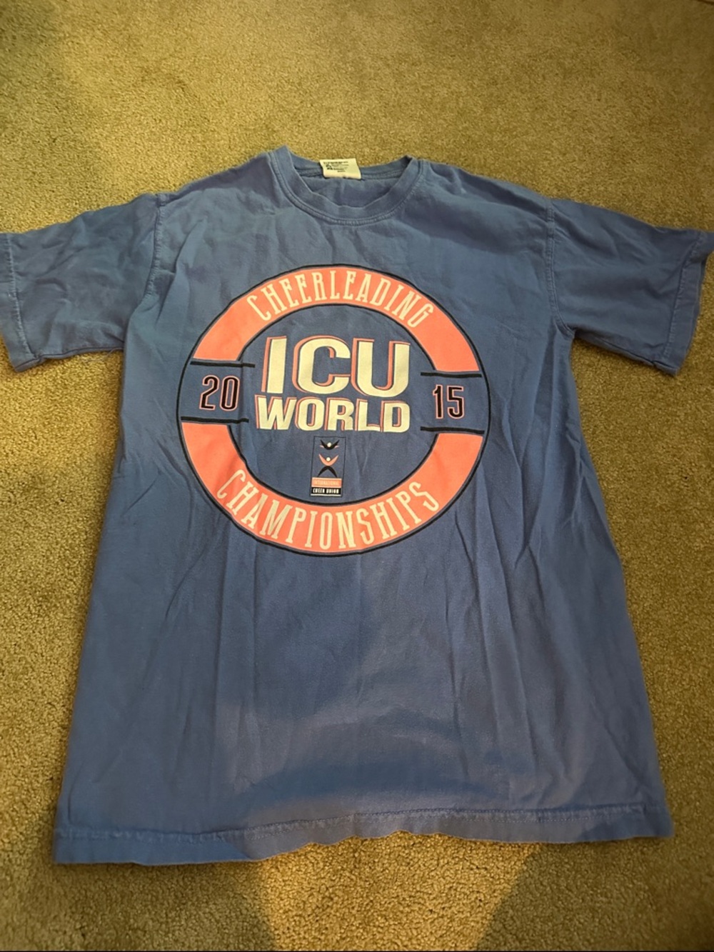 Comfort Colors Blue Cheerleading ICU World Championships Tee with Pink Accent